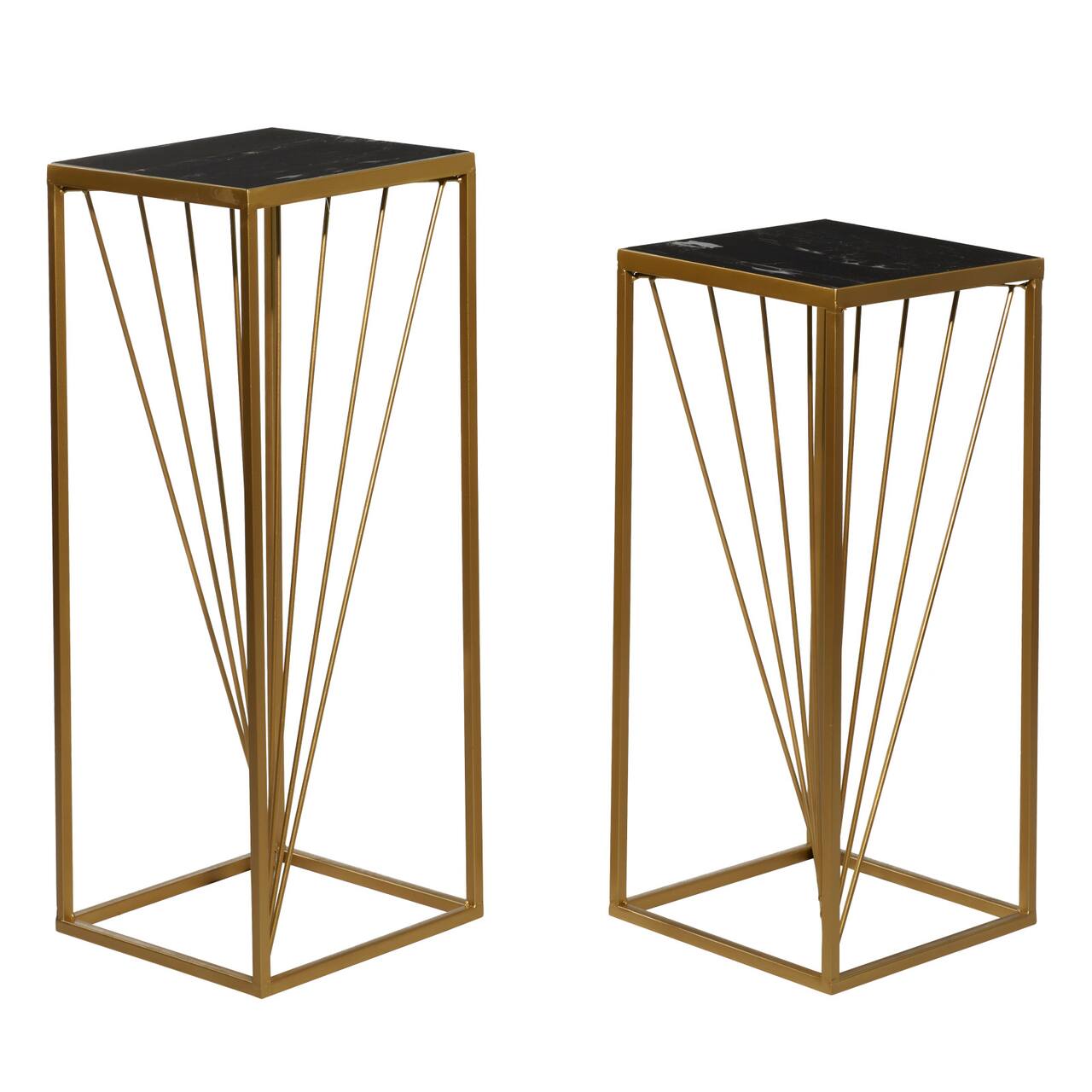 Set of 2" Gold Marble Contemporary Accent Table 30", 26"